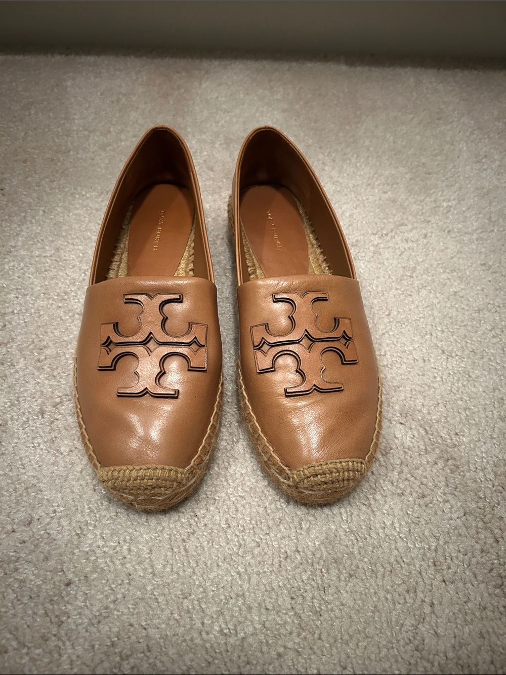Tory Burch Cognac Leather Espadrille Loafer with Logo